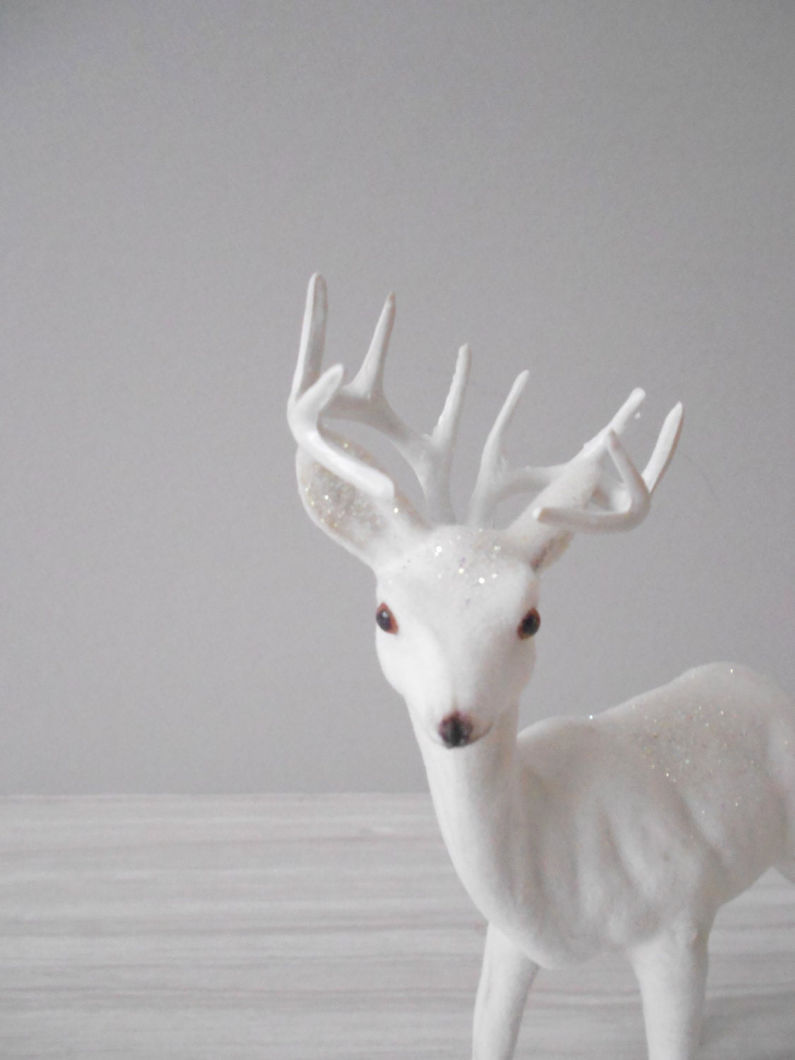 white flock deer figurine // reindeer // antlers // white christmas