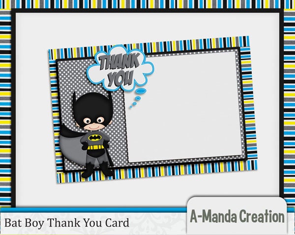 Super Hero Bat Boy Printable Thank You Card Il_570xn