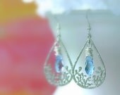 Light Sapphire Teardrop Earrings, Chandelier Earrings, Dangle Earrings, Drop Earrings, Hoop Earrings, September Birthday, Bridal Jewelry