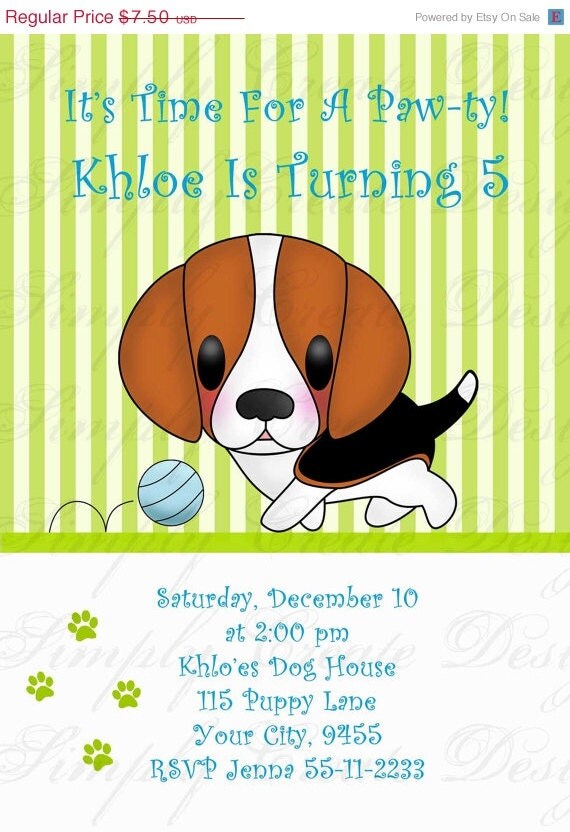 Beagle or Yorkie Party PERSONALIZED Invitation 5X7 Jpeg DIGITAL file Il_570xn