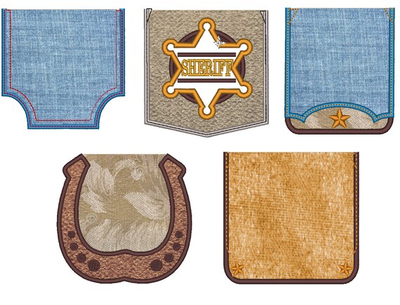 Western style applique single pockets 5 styles set by artapli