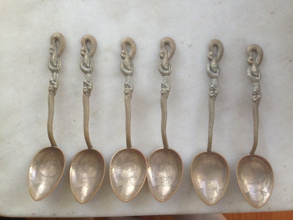 Vintage Japanese Brass Tea Spoon Set Of Six Made In By Aniadesigns