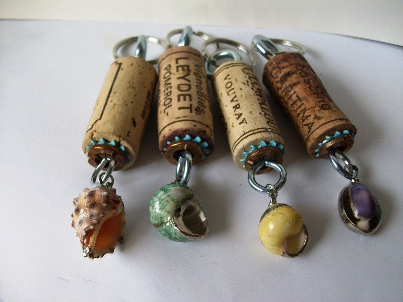 Wine Cork Keychains group of four Beach themed charms from Cannon Beach just for you and your friends - EmsJewelry