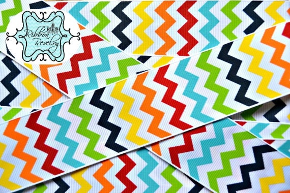 Navy, sky blue, orange, yellow , red & apple green Riley Blake chevron 1 1/2" Il_570xn