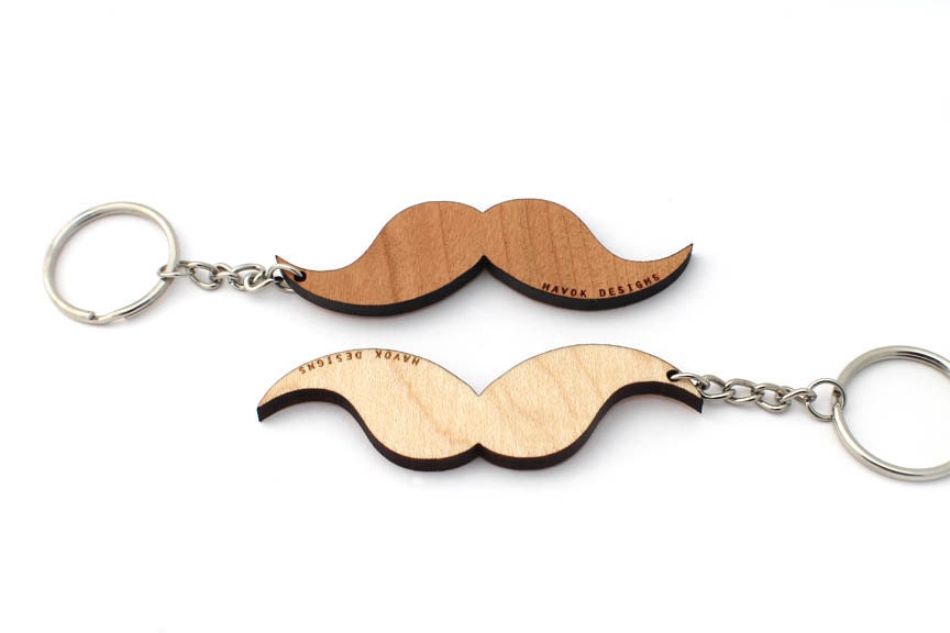 Mustache Wooden Keychain Laser Cut Wooden by HavokDesigns on Etsy