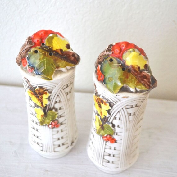 Tall Ceramic Salt and Pepper Shakers Fall by StoryTellersVintage