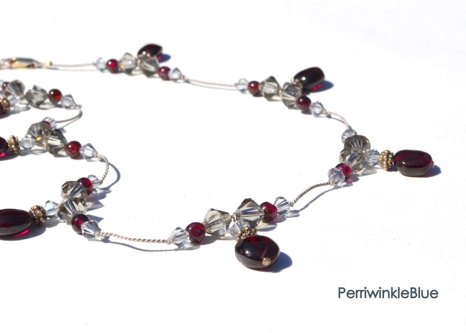 Garnet Dream, Swarovski Crystals and Garnet on Knotted Silk Cord Choker