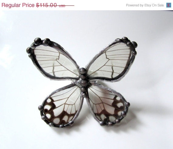 Black Friday Sale Real Butterfly Wing  Ring - Haetera Hypasia Clearwing - DebrasDivineDesigns