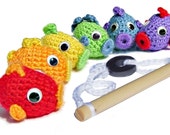 Fishing Set - Crocheted Rainbow Fish & Pole - Magnetic - LittleTadpoleDesigns