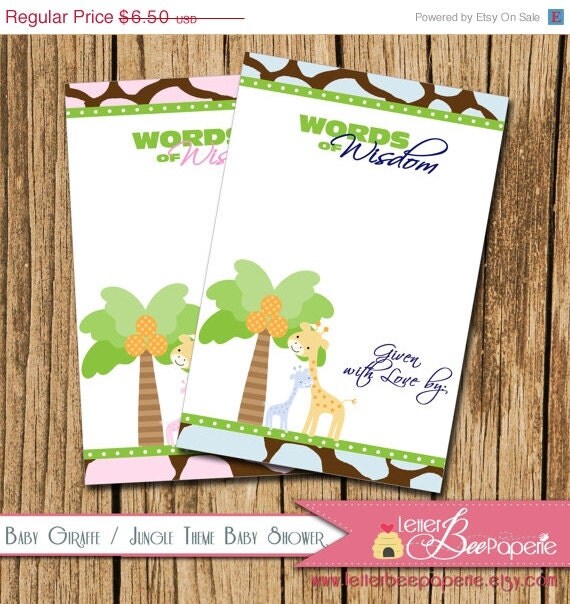 ON SALE Baby Giraffe / Jungle Theme Custom Words of Wisdom Baby Advice Cards - DIY Party Printable - Boy/Girl/Gender Neutral - Pick Your Co Il_570xn