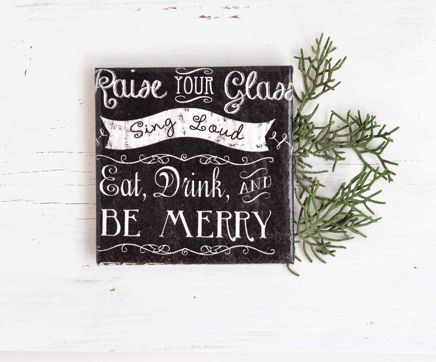 Chalkboard Style Merry Wishes Ceramic Tile Coasters Typography Black Drink Coasters Christmas New Year Hostess Gift, set of 4 - Tilissimo