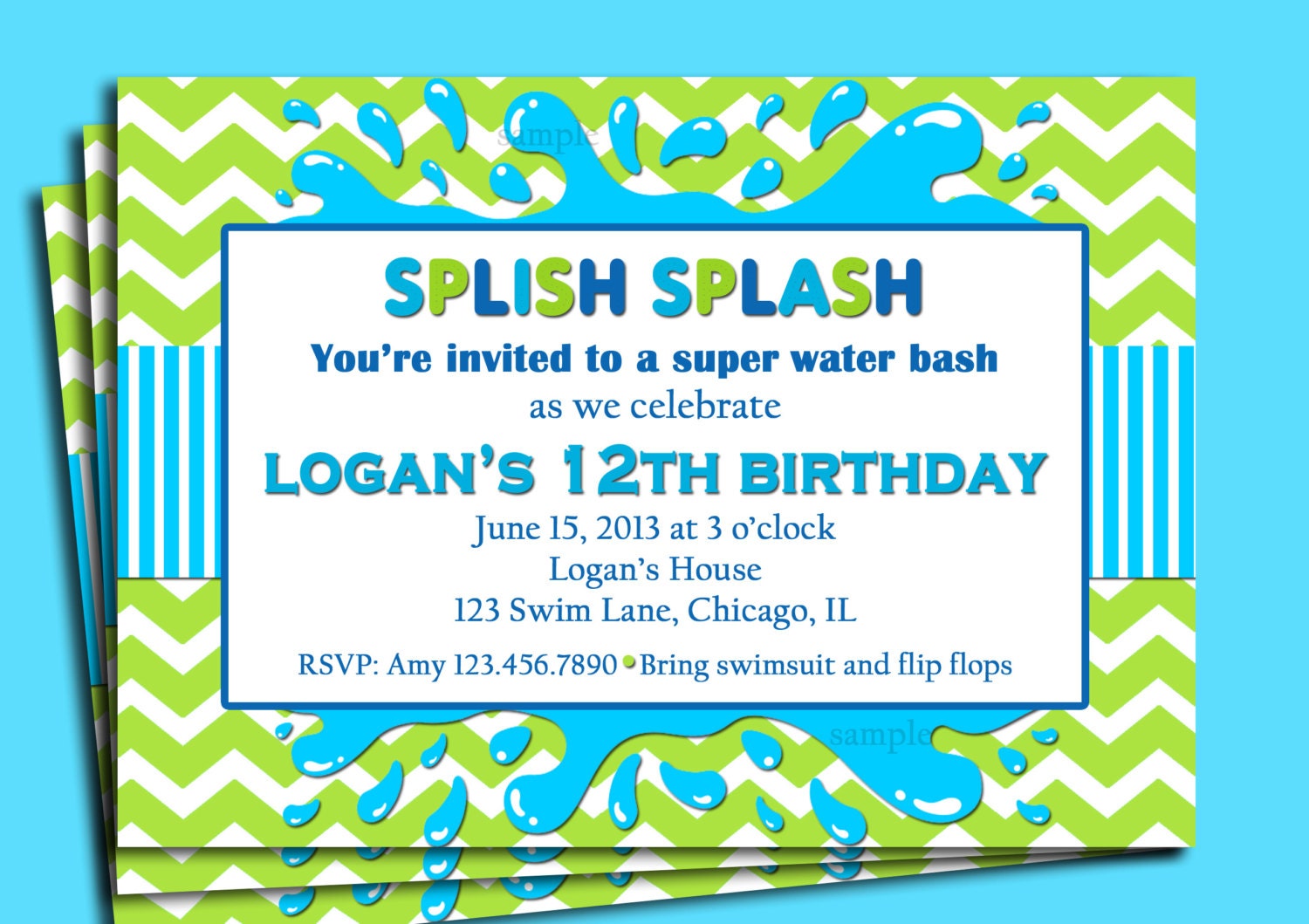Splish Splash Invitation Printable or Printed with FREE SHIPPING - With ...
