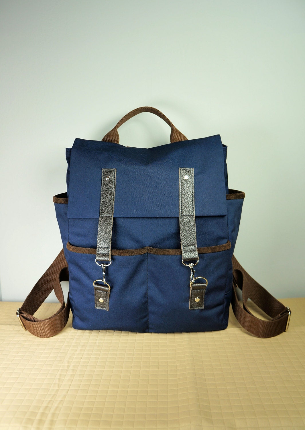Hipster Backpack/ Canvas Backpack/ Brown Leather/ Mens Bag/School Bag ...