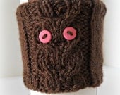 Owl Cup Cozy // Hand Knit // READY TO SHIP // Vegan Eco-Friendly Yarn // Coffee, Tea, Hot Coco, Pop / Soda / Beer Can