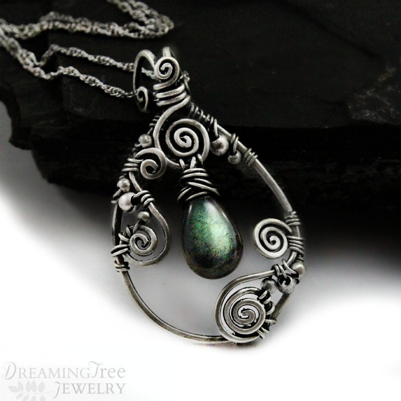 Labradorite necklace, sterling silver, handmade with natural gemstones