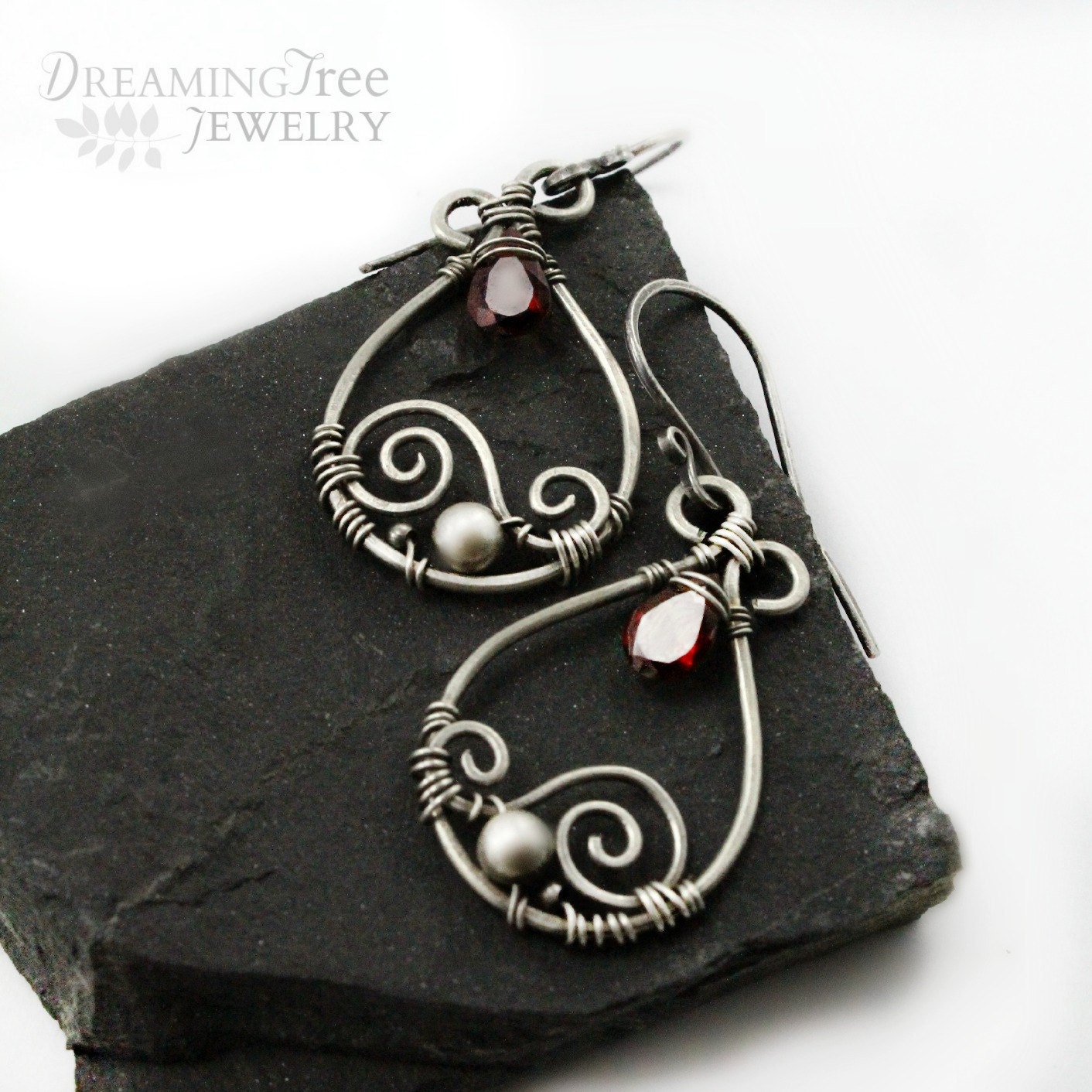 Garnet sterling silver earrings, handmade with natural gemstones