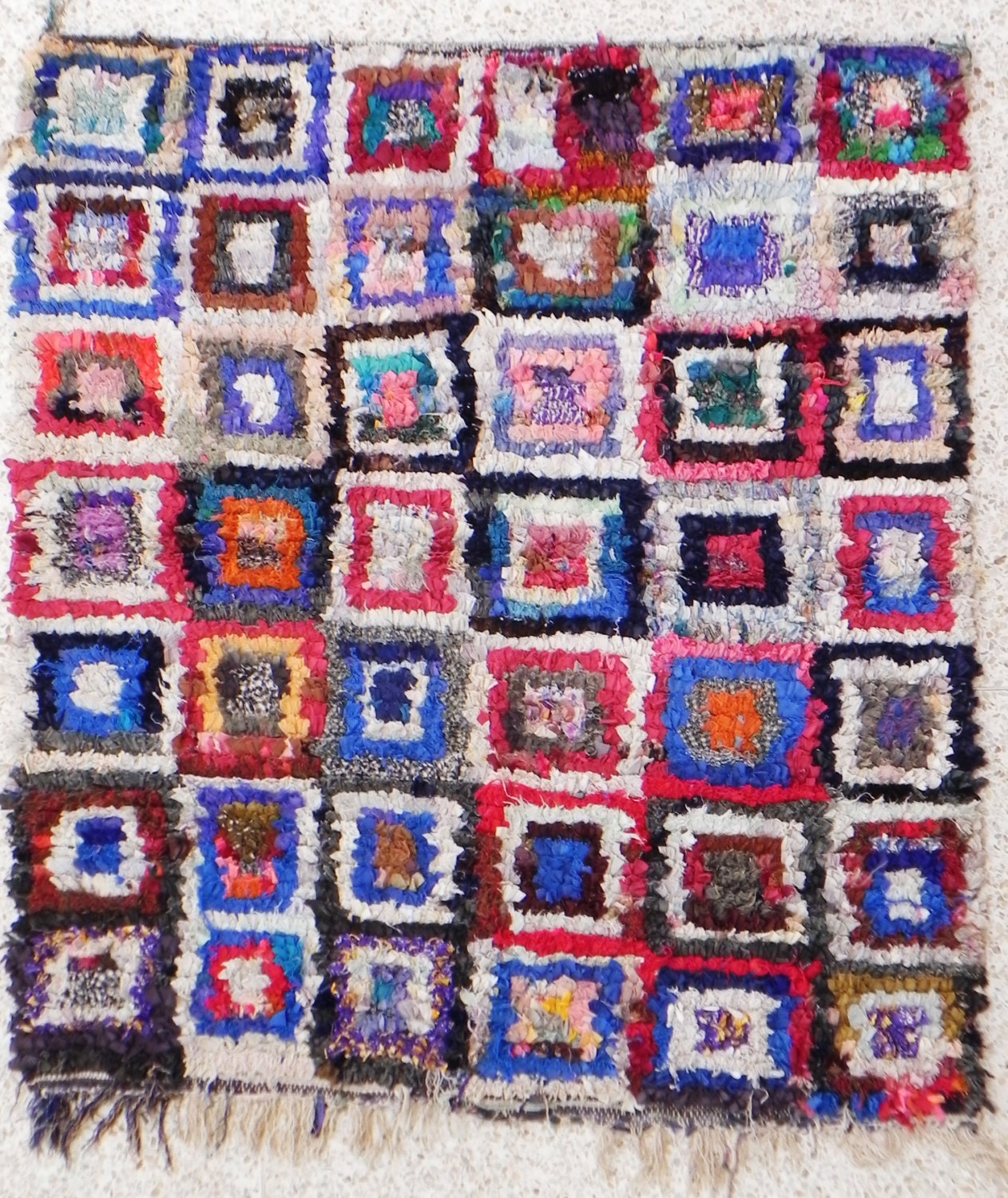 RAG  RUG BOUCHEROUITE from Morocco called also boucharouette berber tribal art, moroccan rag rug