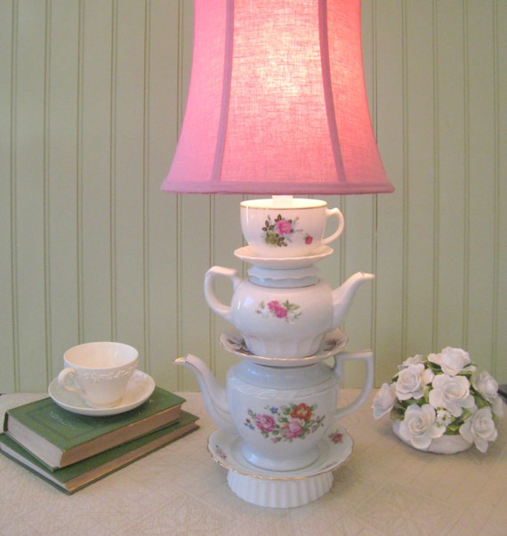 teapot lamp floral stacked teapots pink roses tea by teapot lamp floral stacked teapots pink roses tea by