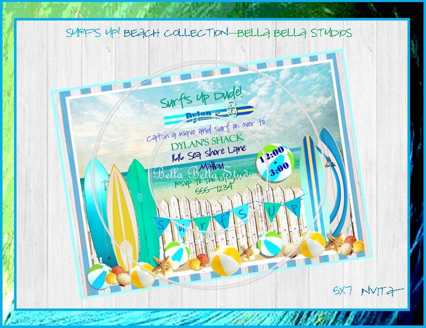 SURF PARTY Custom Printable INVITE - Summer Pool Beach Party by Bella Bella Studios Il_570xn