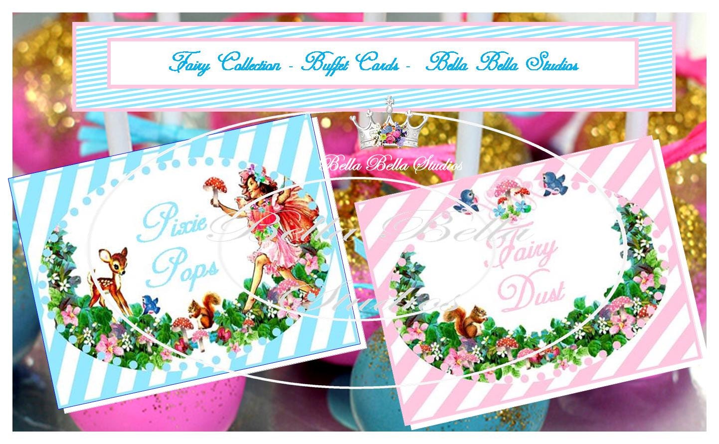 FAIRY Happy Birthday Custom Buffet Food Dessert Cards - Printable - by Bella Bella Studios Il_570xn