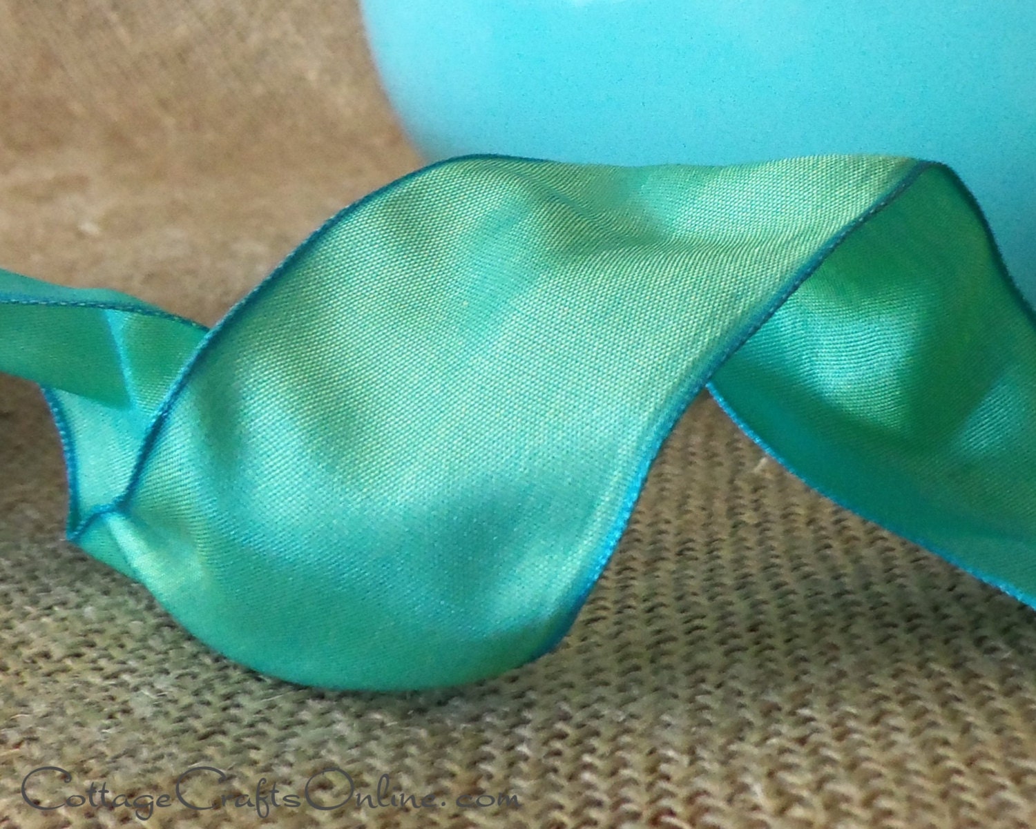 Wired Ribbon 1 1/2" Blue Green Gelato TWENTY FIVE YARD Roll Offray "Gelato" Celadon