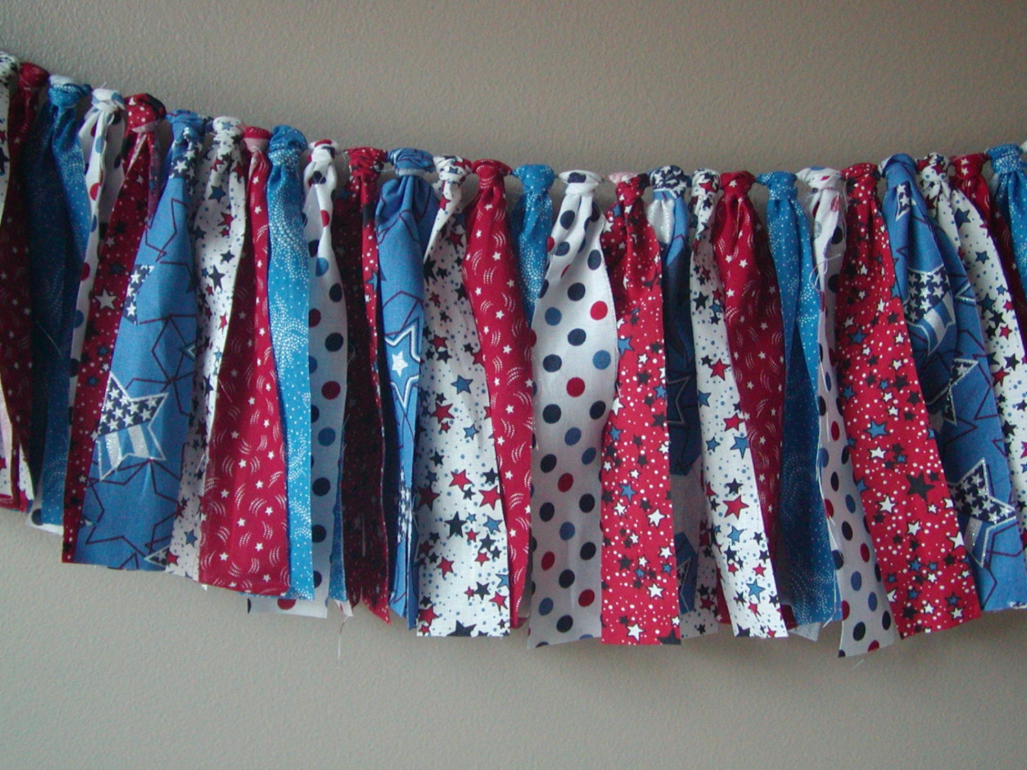 LAST ONE 4th of July Rag Tie Garland Ready To Ship Red White and BlueGarland/Banner/Bunting Photo Prop