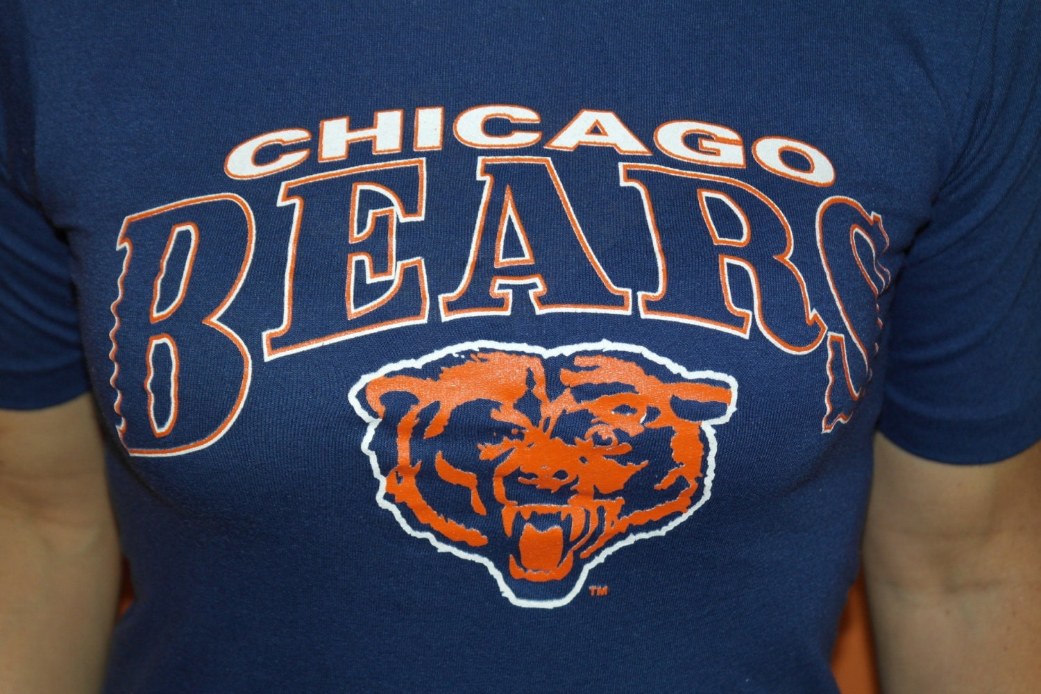 Vintage 1980s Chicago Bears NFL Football Logo Soft Thin T-Shirt Blue Tee Shirt Original 80s