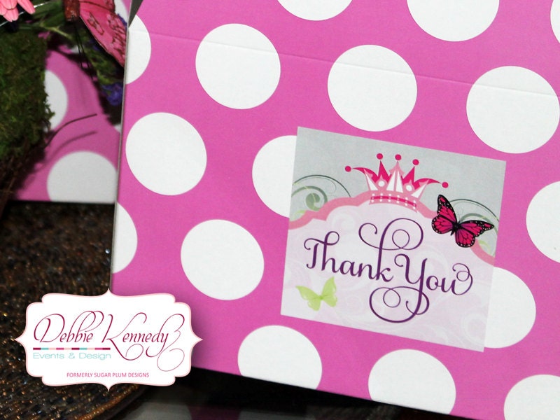 Princess Garden Printable Birthday 3" Thank You Tags - Pink and Purple - DIY Print - Butterfly Party - Instant Download Il_570xn