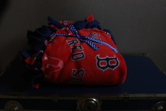 Large Handmade Red & Blue Boston Red Sox Fleece Tie Blanket Gift Wrapped w/ bow Christmas Present Idea Christmas Gift for men