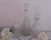 Vintage Decanter Set Clear Glass Liquor Bottle Barware Cottage Holiday Entertaining Alcohol Gift for Him Her Mid Century Madmen Bar Display