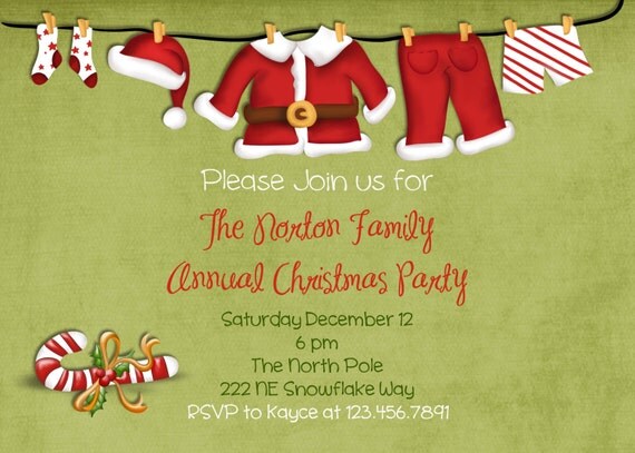Santa Clothesline Christmas Party Invitation Printable Design Il_570xn