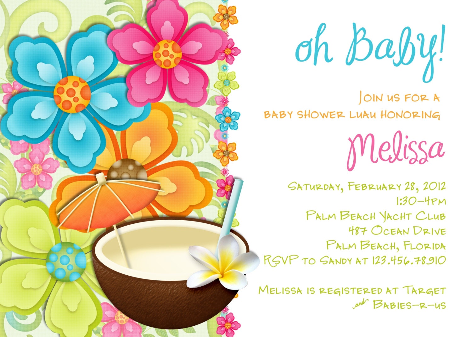 Luau Baby Shower Invitation Tropical Hawaiian Hula Party - Printable ...