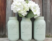 Shabby Chic Sage Green Half Gallon Mason Jars, Wedding Mason Jars, Large Jar Vases - sixtybeansVntg