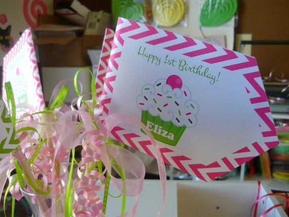 Cupcake centerpiece, cupcake birthday party, cupcake cake decorations, table centerpiece, cupcakes, cupcake toppers, cake centerpieces Il_570xn