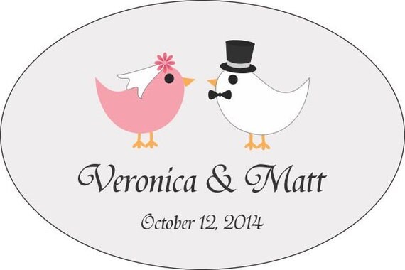 50 3x2 Oval Wedding Favor / Welcome Bag Labels - Cartoon Wedding Couple Il_570xn