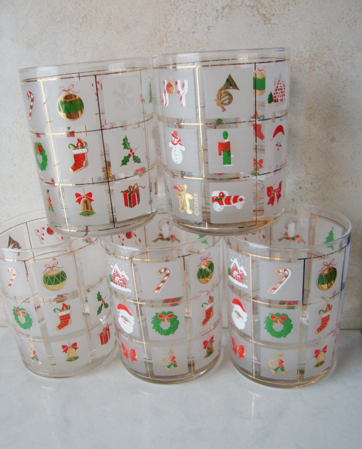 Vintage Culver Christmas Highball Glasses by WintervilleWonders