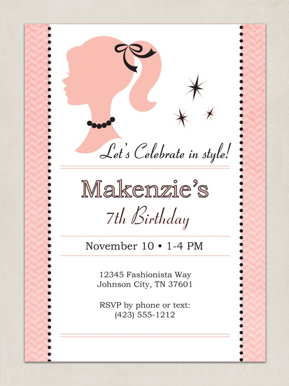 Printable INVITATION - Vintage "Barbie" Inspired Collection - DIY Printable by The Splendid Shindig Il_570xn
