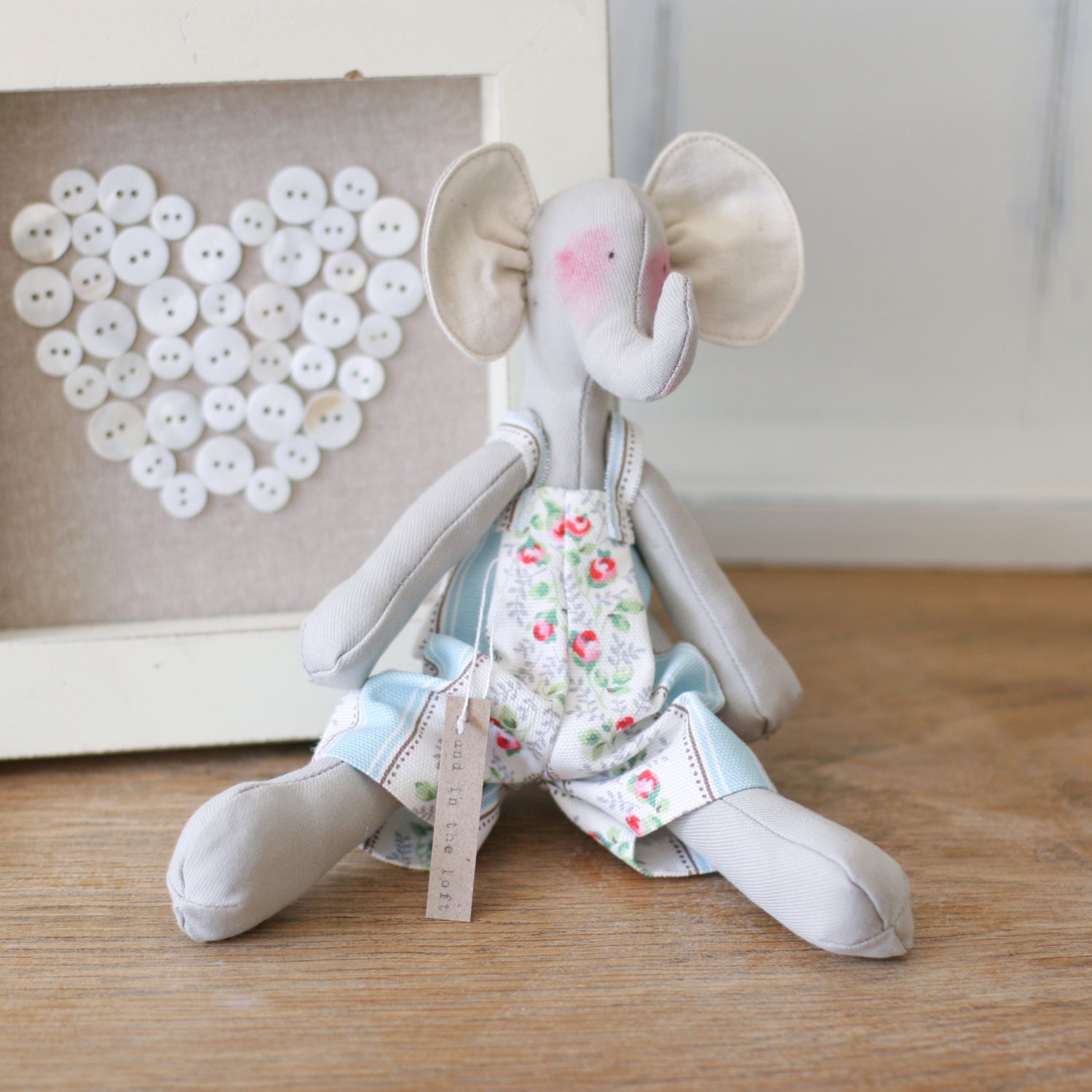 Handmade Vintage Inspired Shabby Chic Cath Kidston Soft Stuffed Elephant Doll Toy for Little Children for Girl Boy Birthday Gift Baby Shower