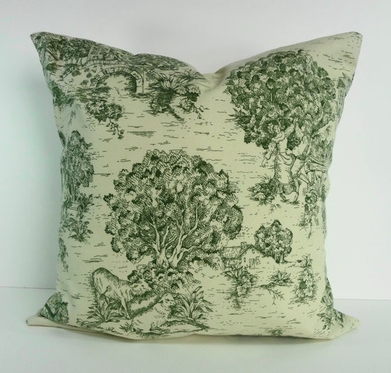 Emerald Green Decorative Toile Pillow Cover Country by pillows4fun