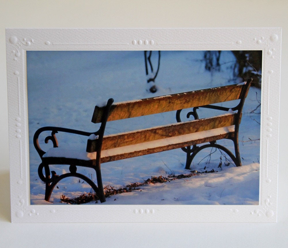 Snowy Bench Photo Greeting Card, Blank Notecard - CarolaBartz