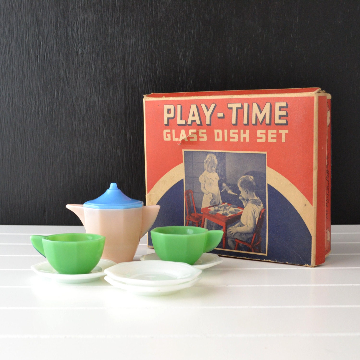 Vintage Childrens Tea Set Akro Agate Vintage Toy by KOLORIZE