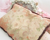 Vintage barkcloth pillow with roses and  shabby chic prairie cottage chic