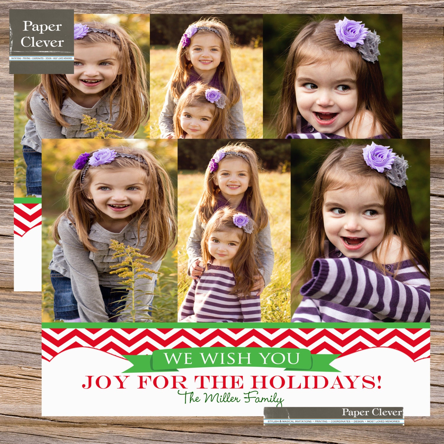 Christmas Card with photo, JOY, chevron stripe - digital media, digital file Il_570xn