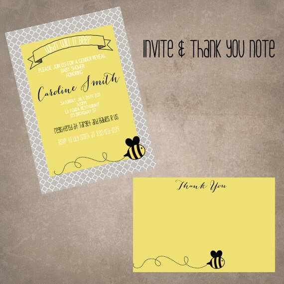 Vintage Bee Baby Shower Invite/thank you note combo-Print your own Il_570xn