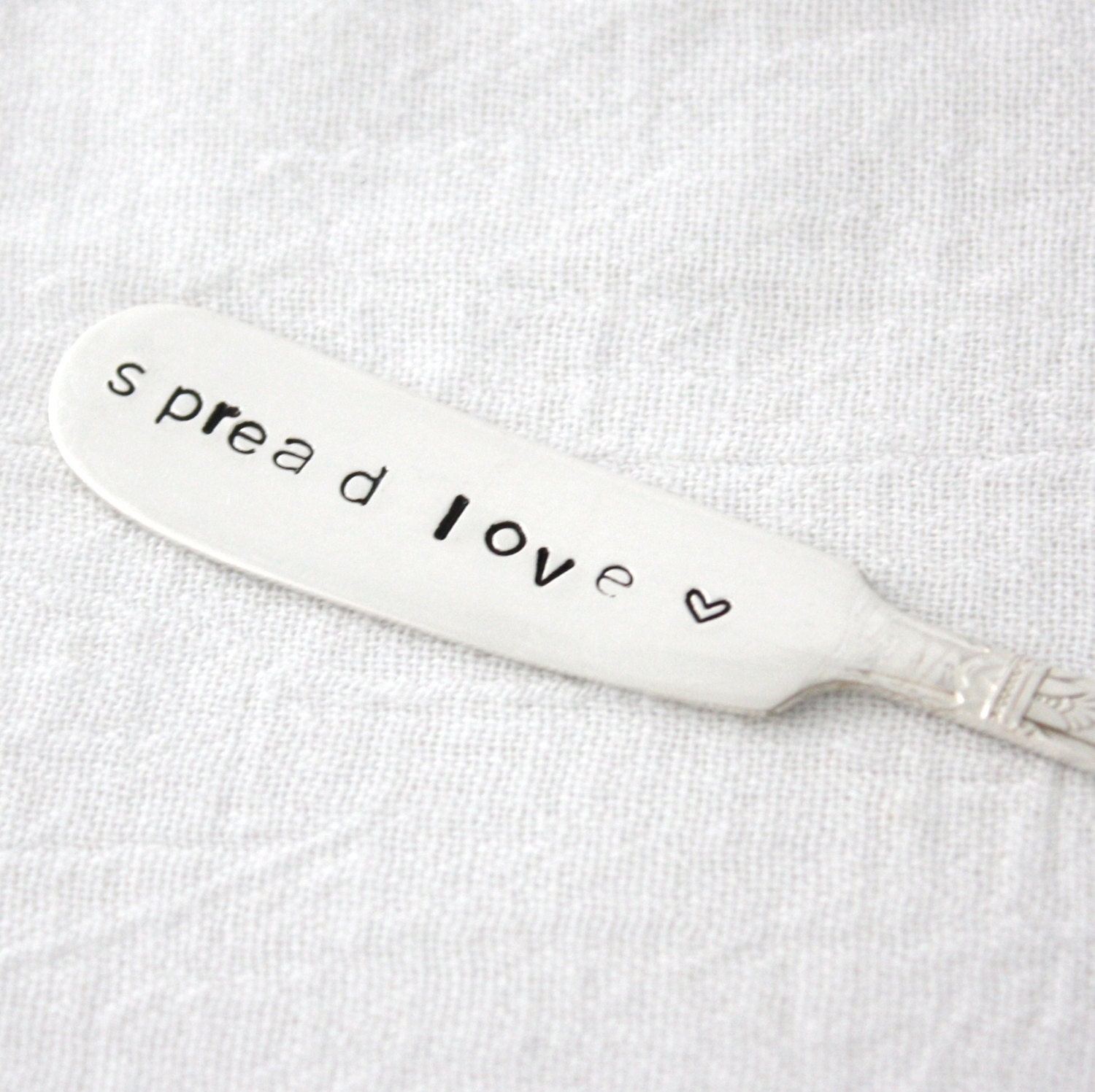 Spread Love- vintage hand stamped butter spreader for unique engagement gift