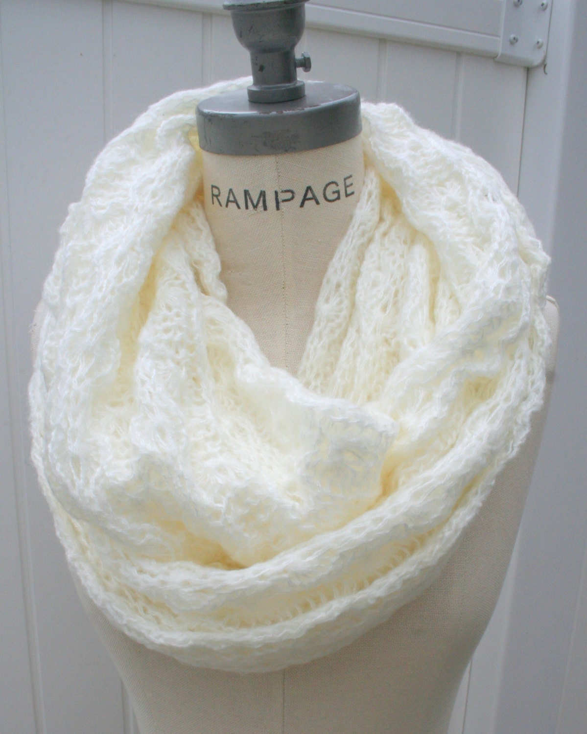 Chunky Winter Infinity Scarf Ivory Extra long Knitted by PIYOYO