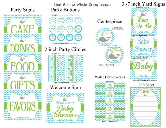 INSTANT DOWNLOAD Printable Blue & Lime Whale Baby Shower Package...by Party Like Paula Il_570xn