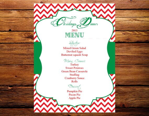 Printable 5X7 Christmas Dinner Menu Card...by Party Like Paula Il_570xn