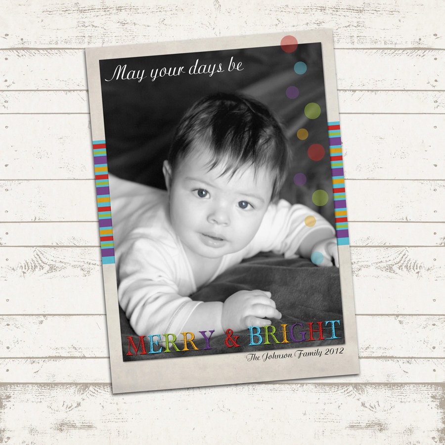 Custom Photo Christmas Card - 7X5 printable download - Merry xmas, red, green, blue, purple, orange, holiday, Merry, Bright Il_570xn