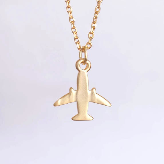 SALE Gold Airplane Necklace, Jet Plane Aeroplane Charm Necklace